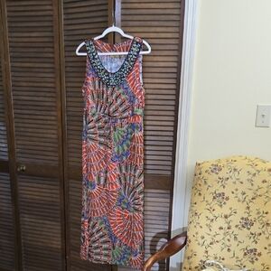 Valerie Stevens Vibrant Orange and Blue Maxi Dress